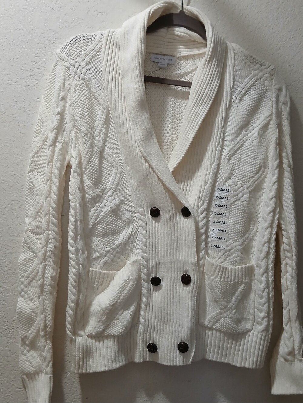 Charter Club Cream Cable Shawl-Collar Double-Breasted Cardigan